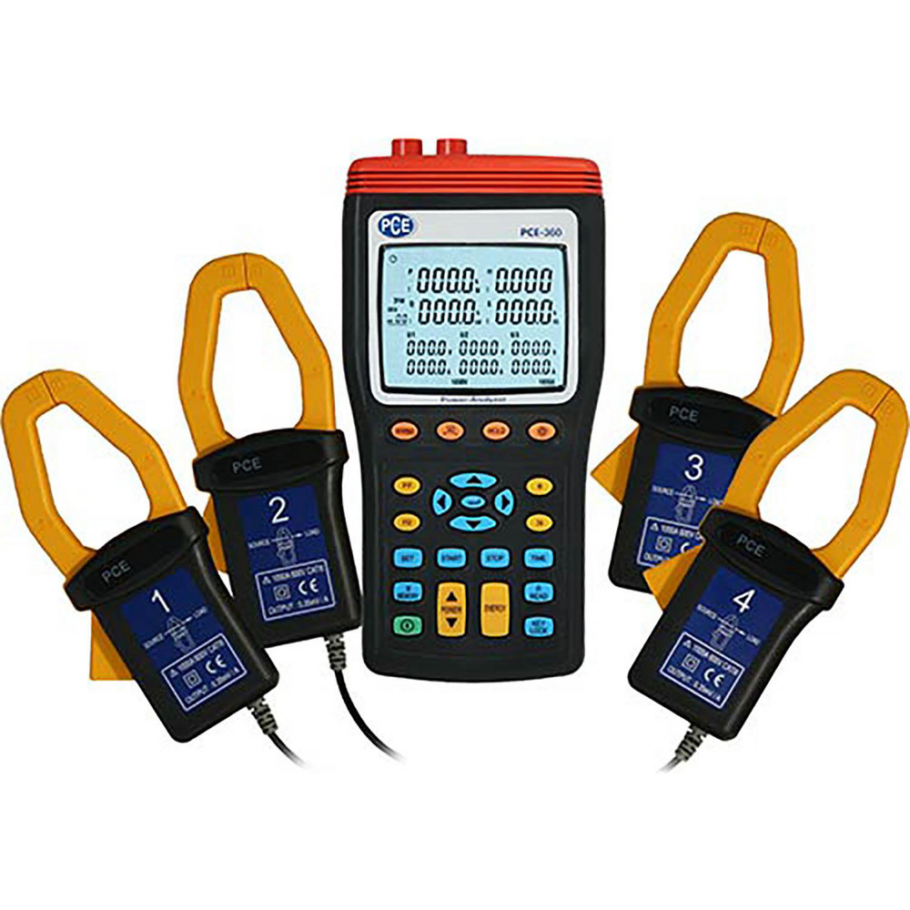 PCE Instruments Power Meters; Meter Type: Power Quality Analyzer; Application: Power Meter; Maximum Current Capability (A): 3000.00; Maximum Solar Power Measurement: 1 kW; Power Factor: 1; Peak Capture: Yes; Storage: 512; Cat Rating: CAT III; Data Logging: Yes; Overall Height: 10.1 in; Overall Length: 6.10 - PCE-830-3