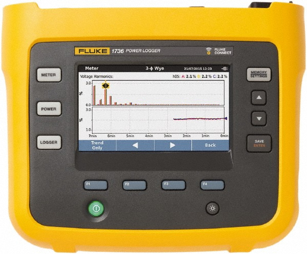 Extech 3 Phase, 600 VAC, 200 to 3,000 Amp Capability, 45 to 65 Hz Calibration, LCD Display Power Meter - PQ3450