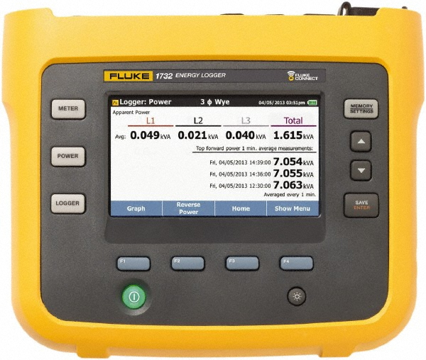 Extech 3 Phase, 600 VAC, 200 to 3,000 Amp Capability, 45 to 65 Hz Calibration, LCD Display Power Meter - PQ3450