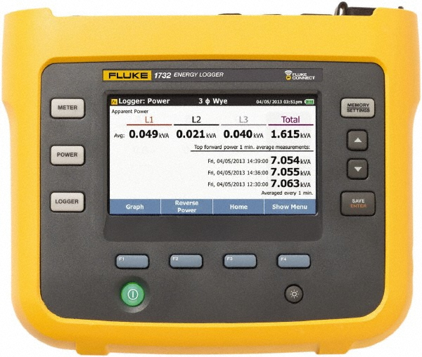 Extech 3 Phase, 600 VAC, 200 to 3,000 Amp Capability, 45 to 65 Hz Calibration, LCD Display Power Meter - PQ3450