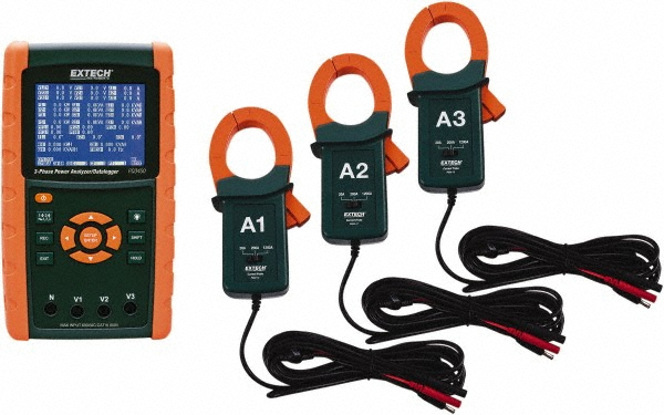 Extech 3 Phase, 600 VAC, 200 to 3,000 Amp Capability, 45 to 65 Hz Calibration, LCD Display Power Meter - PQ3450