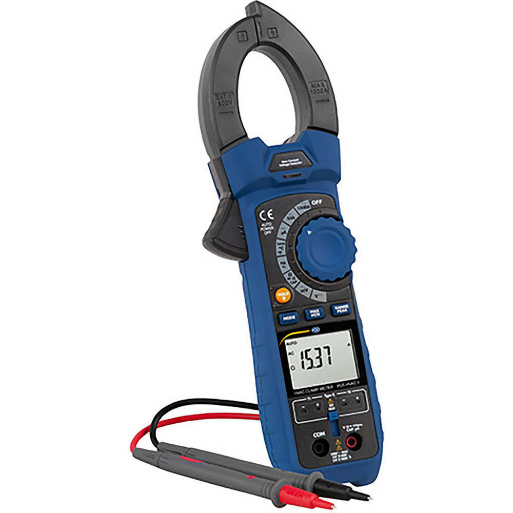PCE Instruments Compact Manual Ranging & Voltage Clamp Meter: CAT I CAT II & CAT III, 1.9" Jaw, C-Clamp & Curved Jaw - PCE-HVAC 6
