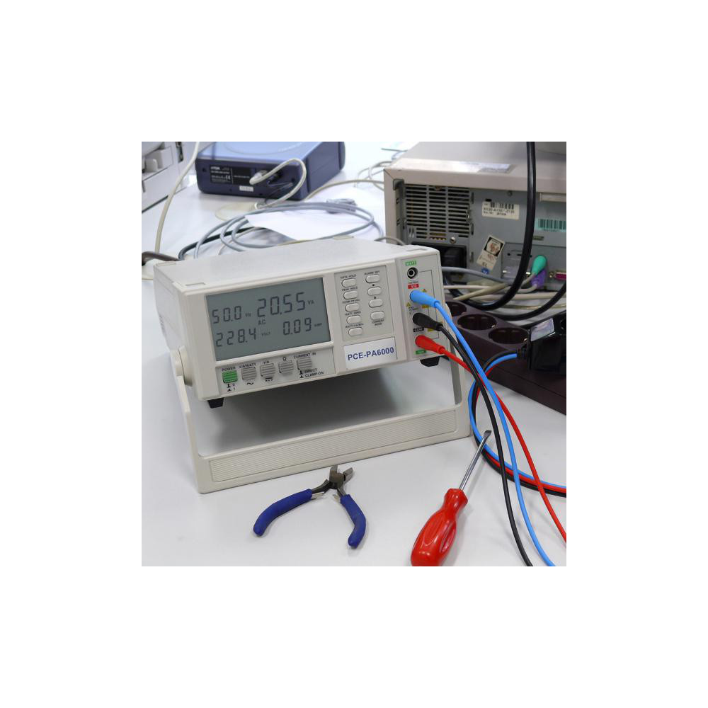 PCE Instruments Power Meters; Meter Type: Power Quality Analyzer; Application: Power Meter; Maximum Current Capability (A): 2000.00; Maximum Solar Power Measurement: 6 kW; Power Factor: 1; Peak Capture: Yes; Storage: 0; Cat Rating: CAT II; Data Logging: No; Overall Height: 3.5 in; Overall Length: 8.20 - PCE-PA6000