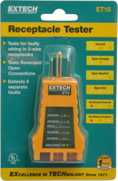 Ideal 120 VAC Max Voltage, Receptacle Tester - 61-035