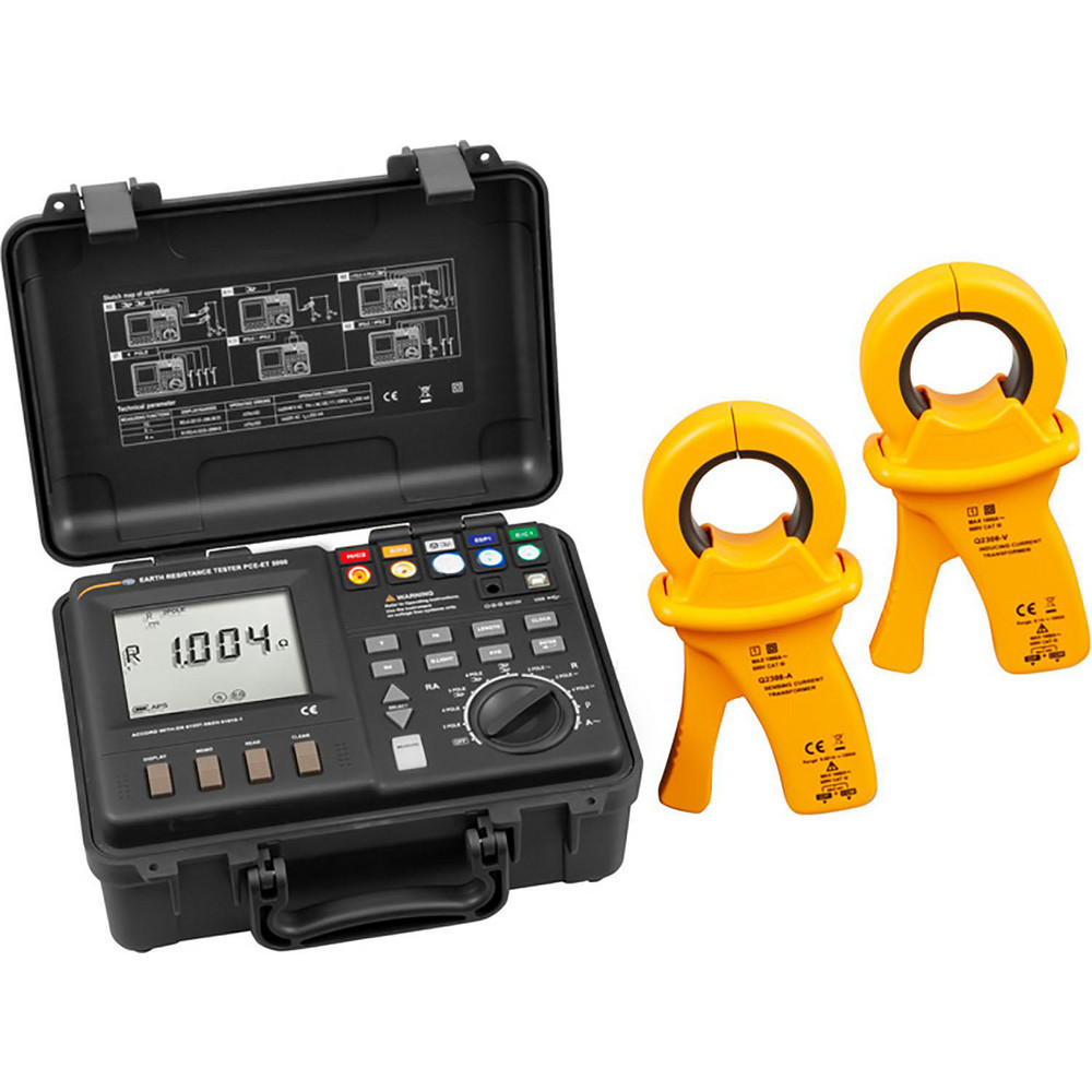 PCE Instruments Earth Ground Resistance Testers: Maximum Earth Ground Resistance (kiloohm): 2; Minimum Earth Ground Resistance (kiloohm): 0.01; Minimum Resolution: 0.10; Maximum Resolution: 0.10; Operating Frequency (Hz): 50 - PCE-ECT 50