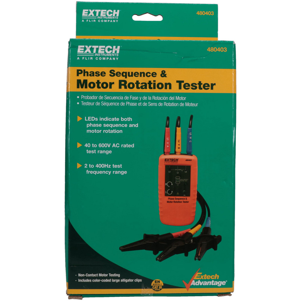 Extech 3 Phase, 40 to 600 VAC, 2 to 400 Hz, 32 to 104°F, LED Display Phase Rotation Tester - 480403