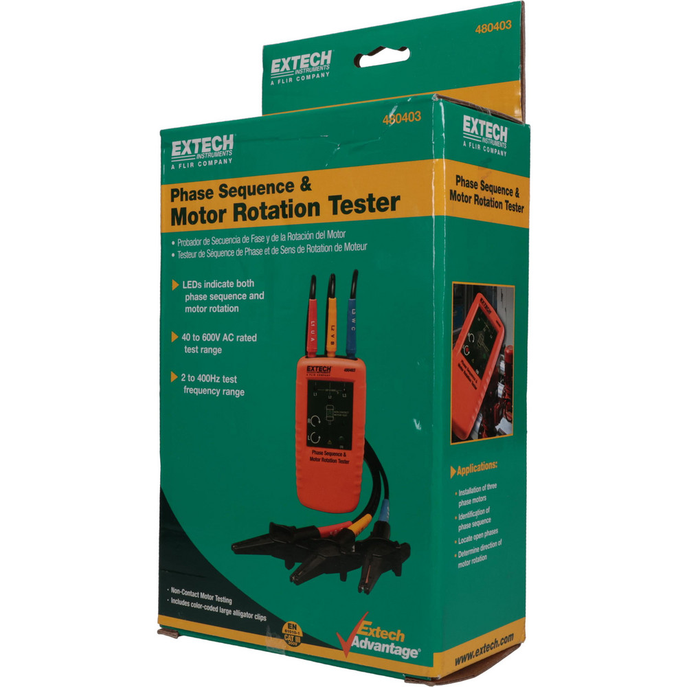 Extech 3 Phase, 40 to 600 VAC, 2 to 400 Hz, 32 to 104°F, LED Display Phase Rotation Tester - 480403