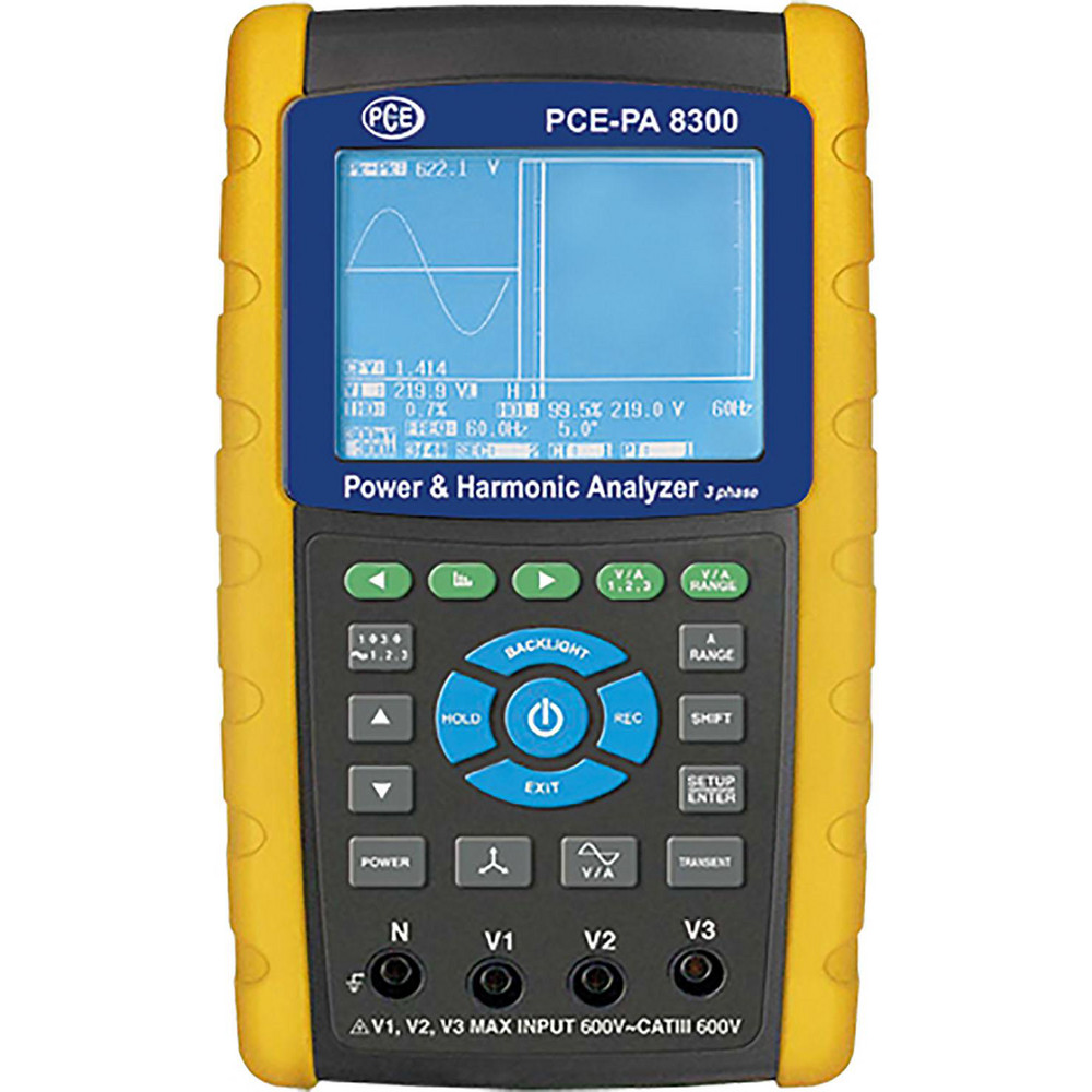 PCE Instruments Power Meters; Meter Type: Power Quality Analyzer; Application: Power Meter; Maximum Current Capability (A): 100.00; Maximum Solar Power Measurement: 9999 kW; Power Factor: 1; Peak Capture: Yes; Storage: 512; Cat Rating: CAT III; Data Logging: Yes; Overall Height: 10.1 in; Overall Length: 6.10 - PCE-830-1