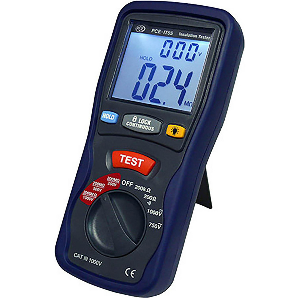 PCE Instruments Electrical Insulation Resistance Testers & Megohmmeters; Display Type: Digital LCD; Power Supply: Battery Operated Megohmmeters; Resistance Capacity (Megohm): 4000; Maximum Test Voltage: 1000 V; Amperage: 0.5000; Overall Length: 8.60; Overall Height: 1.9 in; Overall Width: 4 - PCE-ITM 20