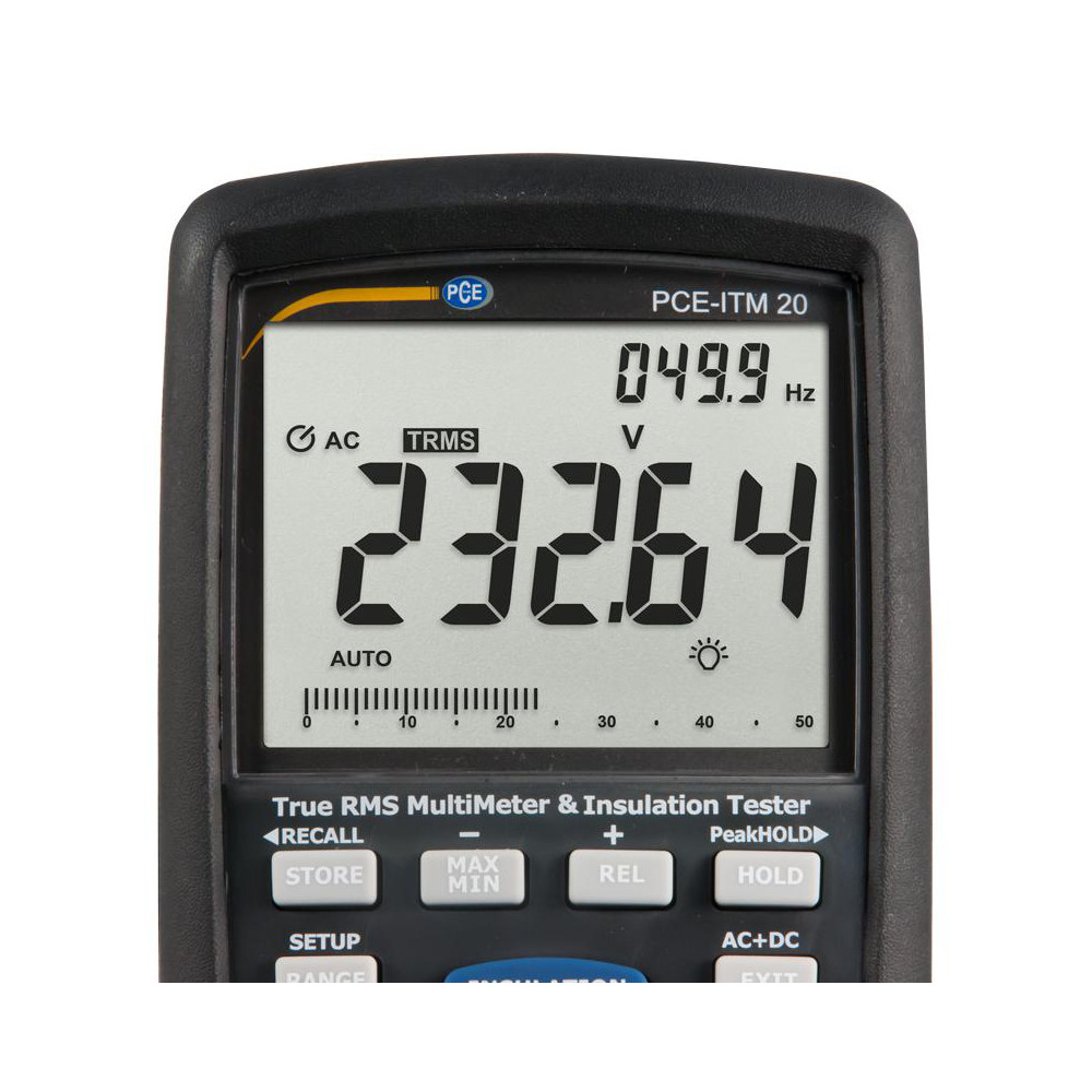 PCE Instruments Electrical Insulation Resistance Testers & Megohmmeters; Display Type: Digital LCD; Power Supply: Battery Operated Megohmmeters; Resistance Capacity (Megohm): 4000; Maximum Test Voltage: 1000 V; Amperage: 0.5000; Overall Length: 8.60; Overall Height: 1.9 in; Overall Width: 4 - PCE-ITM 20