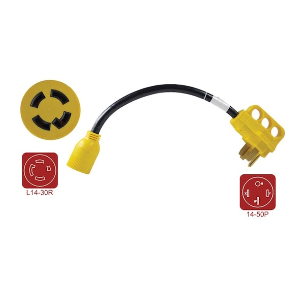 Superior Electric RV Pigtail Adapters 50A Male NEMA 14-50P to Generator 30 Amp Female NEMA L14-30R, 18" 10AWG/4 Cord - RVA1585