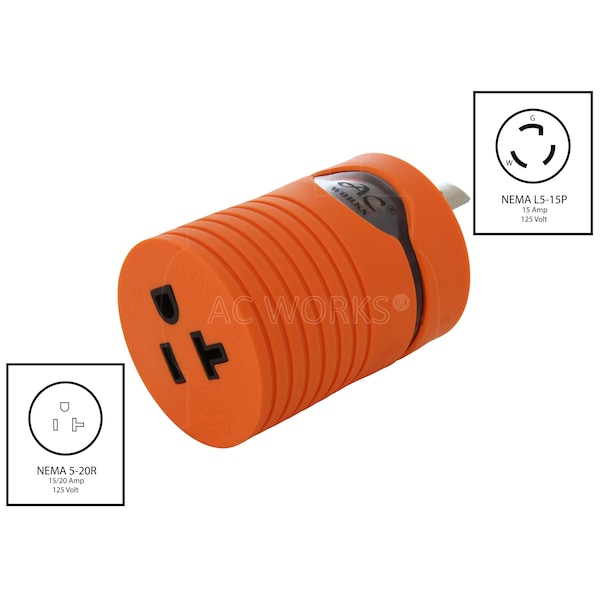 Ac Works Locking Adapter NEMA L5-15P 15 Amp Locking Plug to Household 15/20A Connector - ADL515520