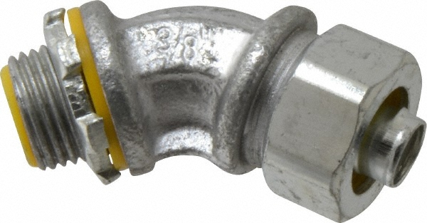 Cooper Crouse-Hinds Conduit Connector: For Liquid-Tight, Malleable Iron, 3/8" Trade Size - LTB3845