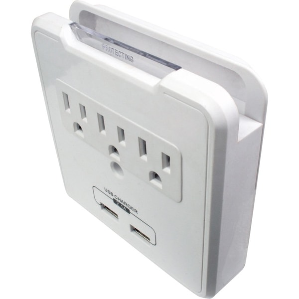 Quest Technology International Wall Surge Tap, 3-Outlets W/ 2 Usb Ports And Cell Holder, Etl - EPD-0923