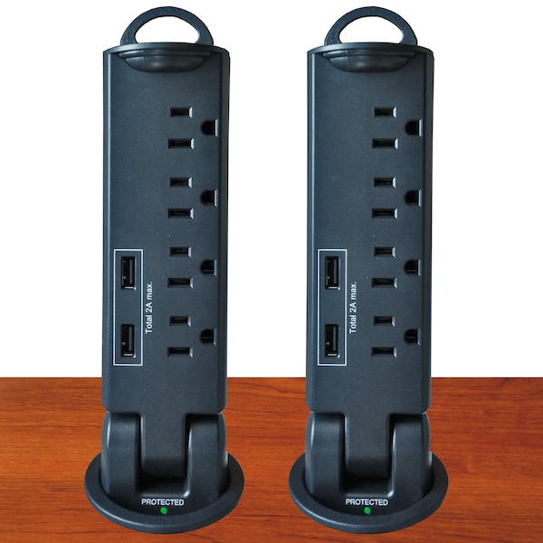 Electriduct ED Desktop Pull-Up PowerTap Grommet with Surge Protector and USB - PDC-SW-4P-2U-2