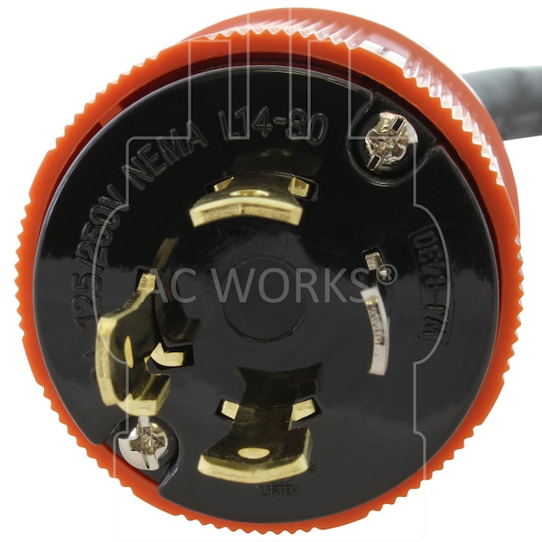 Ac Works 1.5FT L14-30P 4-Prong 30A Locking Plug to L5-30R 30A 125V 3-Prong Connector - L1430L530-018