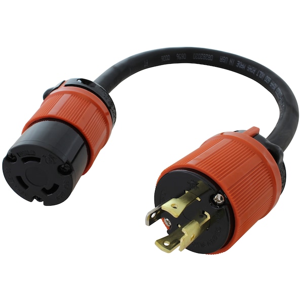 Ac Works 1.5FT L14-30P 4-Prong 30A Locking Plug to L5-30R 30A 125V 3-Prong Connector - L1430L530-018