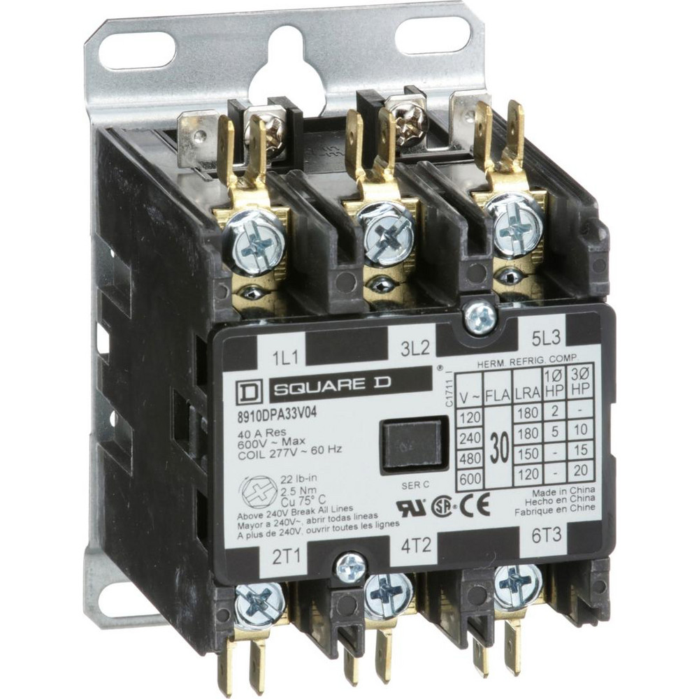 Square D 3 Pole, 30 Amp Inductive Load, 277 Coil VAC at 60 Hz, Definite Purpose Contactor - 8910DPA33V04
