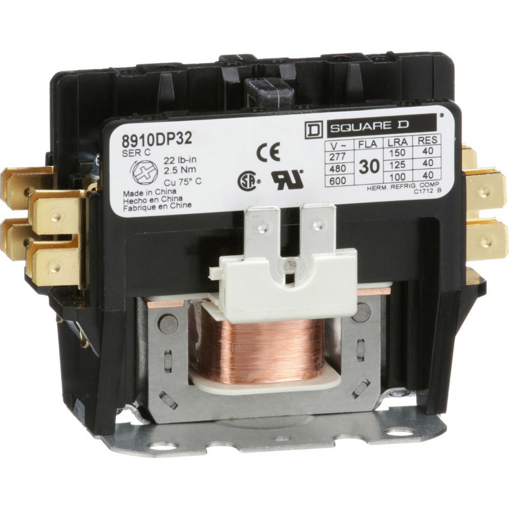 Square D 2 Pole, 30 Amp Inductive Load, 440 Coil VAC at 50 Hz and 480 Coil VAC at 60 Hz, Definite Purpose Contactor - 8910DP32V06