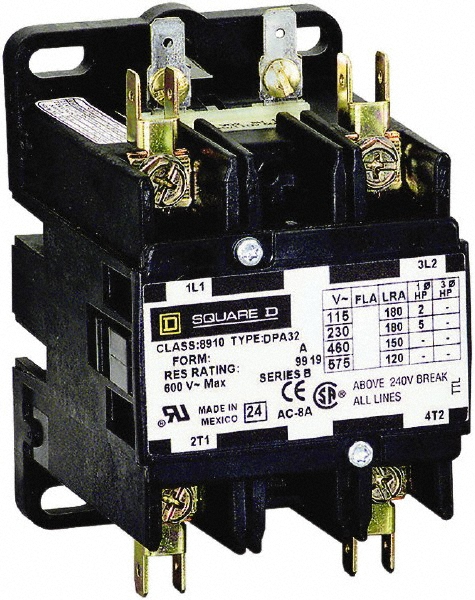 Square D 2 Pole, 30 Amp Inductive Load, 440 Coil VAC at 50 Hz and 480 Coil VAC at 60 Hz, Definite Purpose Contactor - 8910DP32V06