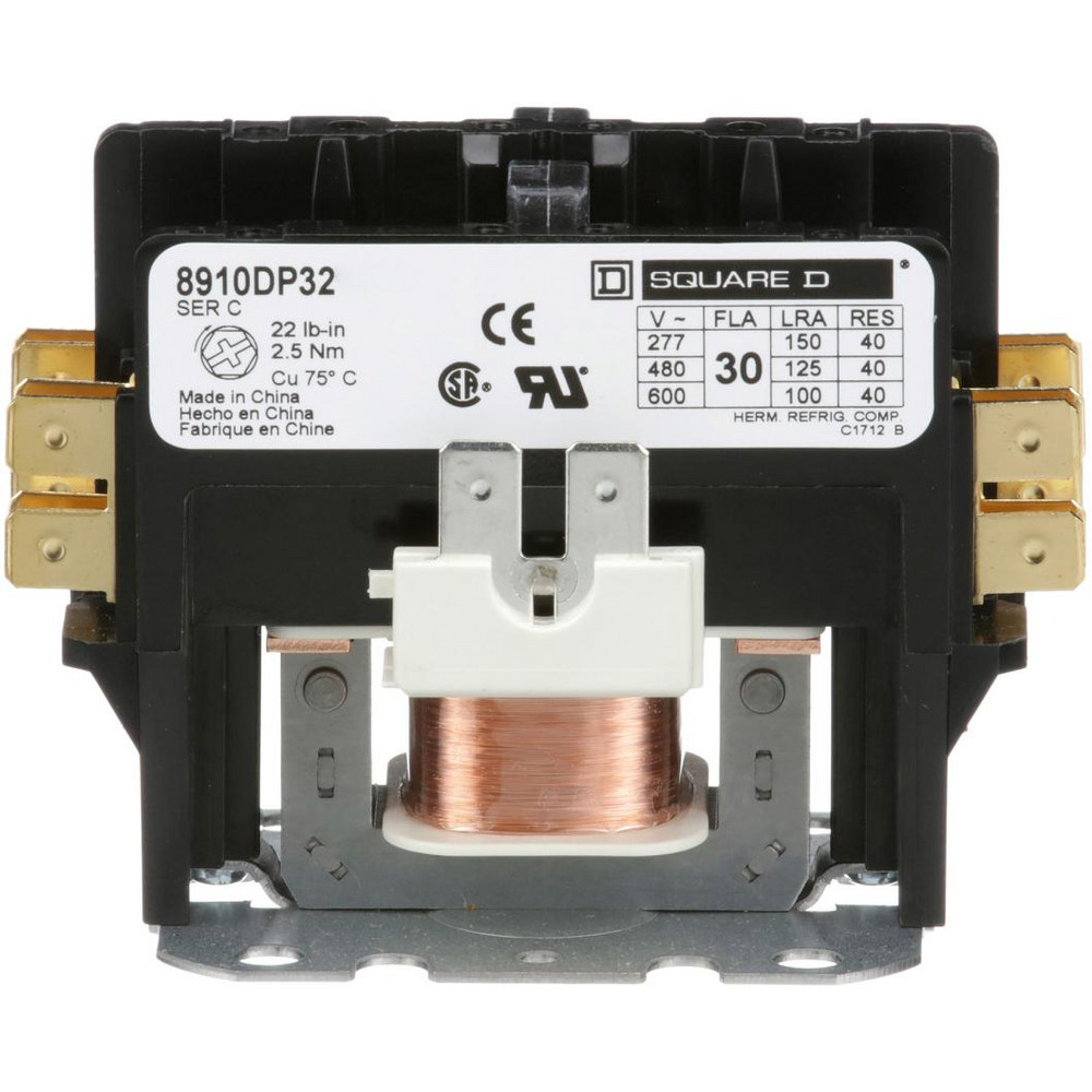 Square D 2 Pole, 30 Amp Inductive Load, 440 Coil VAC at 50 Hz and 480 Coil VAC at 60 Hz, Definite Purpose Contactor - 8910DP32V06