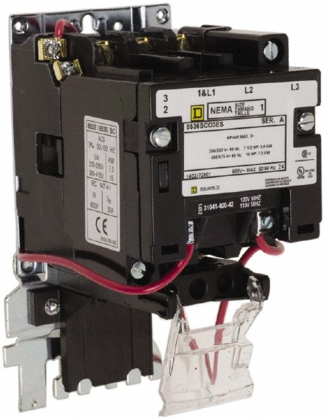 Square D 208 Coil VAC at 60 Hz, 600 Coil VAC, 27 Amp, NEMA Size 1, Open Enclosure NEMA Motor Starter - 8536SCO3V08H30