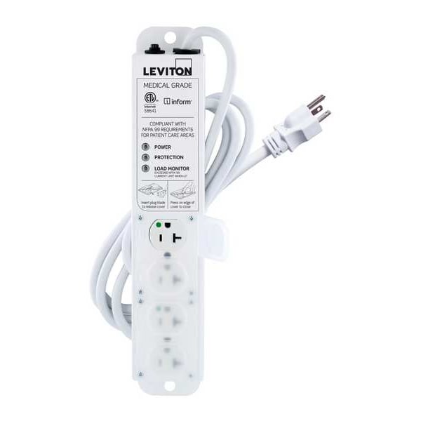 Leviton Outlet Strip, 20 A, 7 ft Cord L, 4 Outlets - 53C4M-2S7