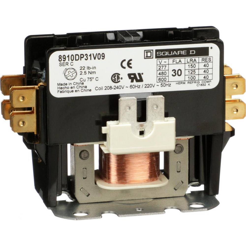 Square D 4 Pole, 30 Amp Inductive Load, 208 to 240 Coil VAC at 60 Hz and 220 Coil VAC at 50 Hz, Definite Purpose Contactor - 8910DPA34V09