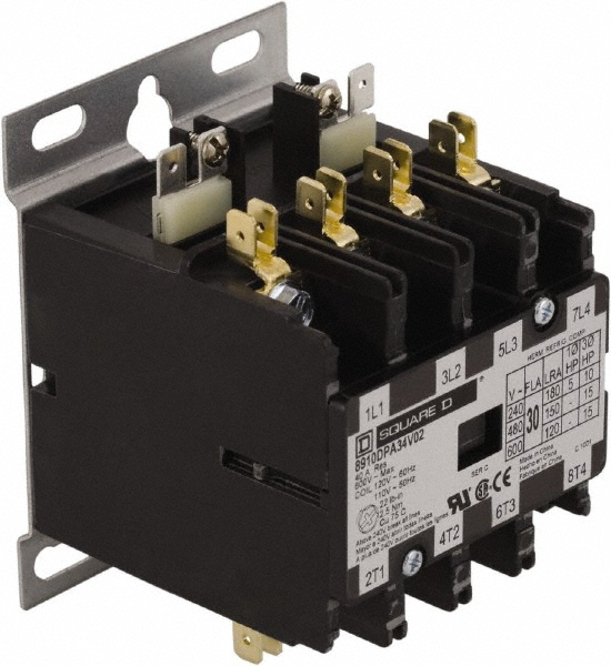 Square D 4 Pole, 30 Amp Inductive Load, 208 to 240 Coil VAC at 60 Hz and 220 Coil VAC at 50 Hz, Definite Purpose Contactor - 8910DPA34V09