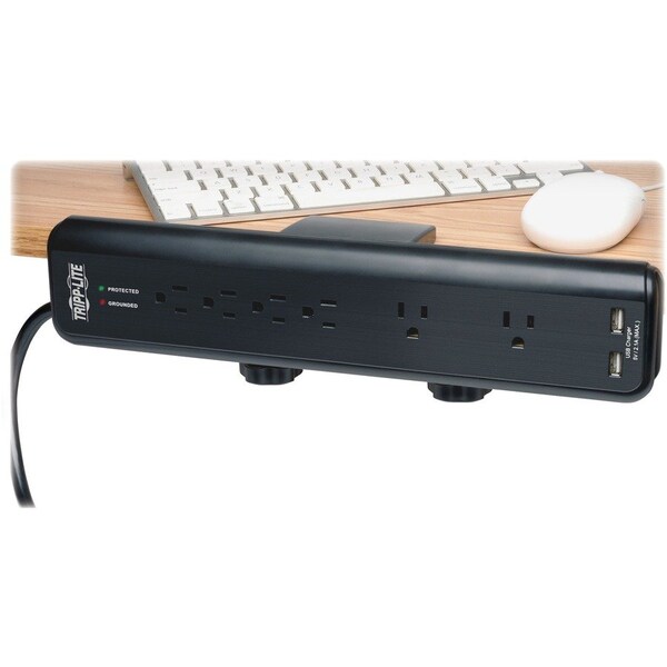 Tripp Lite Surge Protector, 6-Outlet, 2 USB, 2100J, Clamp, BK - TRPTLP606DMUSB