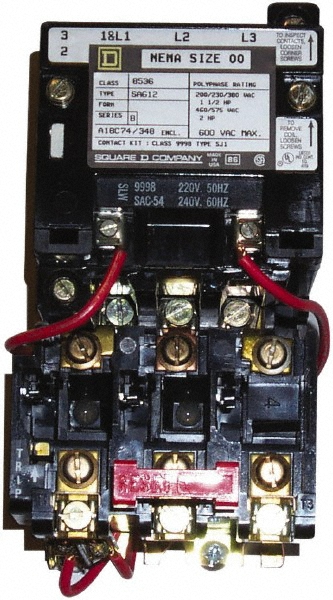 Square D 220 Coil VAC at 50 Hz, 240 Coil VAC at 60 Hz, 9 Amp, Nonreversible Open Enclosure NEMA Motor Starter - 8536SAO12V03