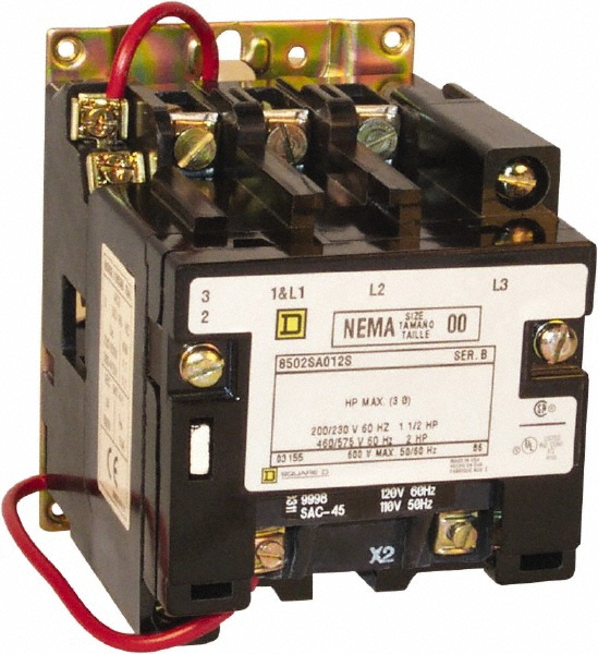 Square D 2 Pole, 110 Coil VAC at 50 Hz and 120 Coil VAC at 60 Hz, 18 Amp NEMA Contactor - 8502SBO1V02