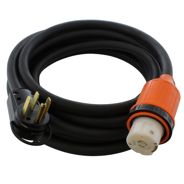Ac Works 100ft RV 50A NEMA 14-50P to NEMA SS2-50R Detachable Power Supply Cord with Rubber Jacket - S1450M50-RU-100