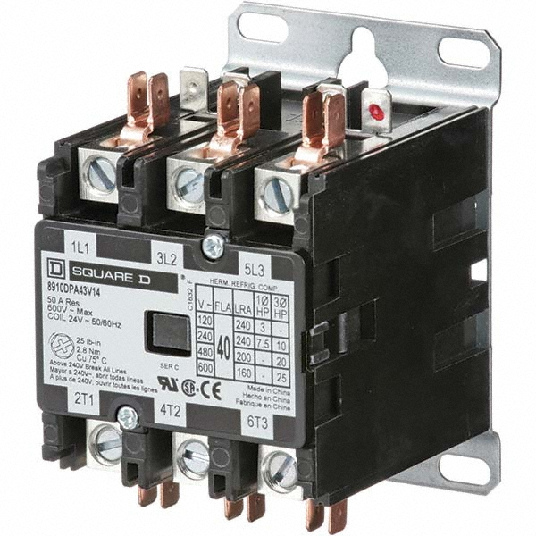 Square D 4 Pole, 40 Amp Inductive Load, 208 to 240 Coil VAC at 60 Hz and 220 Coil VAC at 50 Hz, Definite Purpose Contactor - 8910DPA44V09