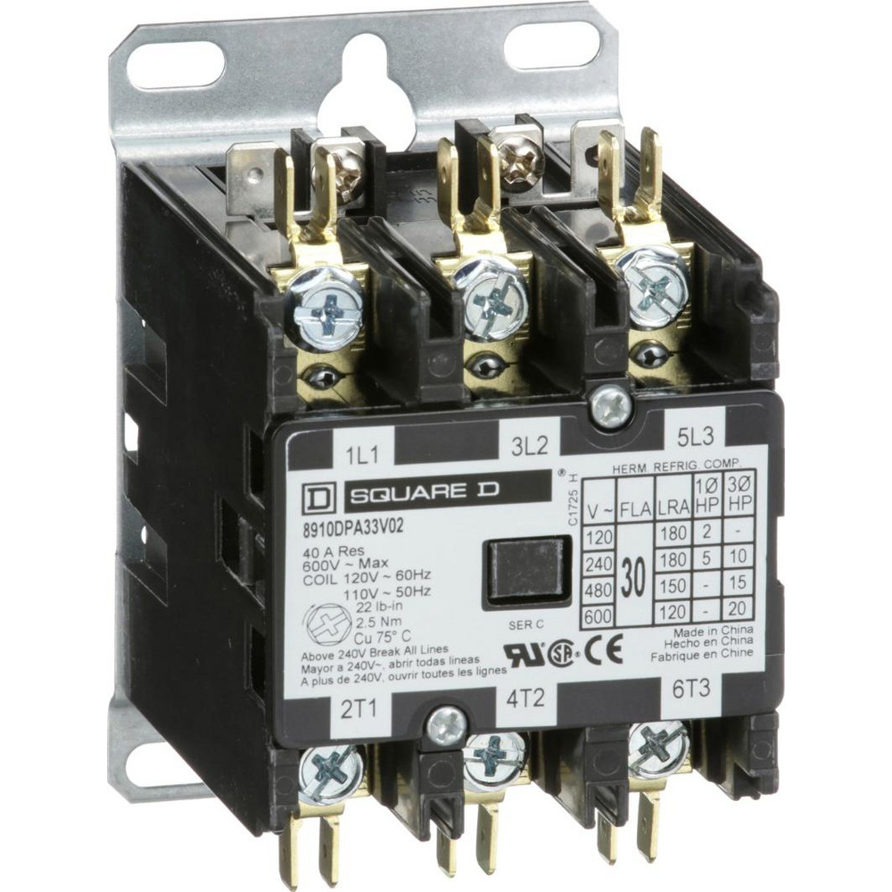 Square D 4 Pole, 30 Amp Inductive Load, 24 Coil VAC at 50/60 Hz, Definite Purpose Contactor - 8910DPA34V14