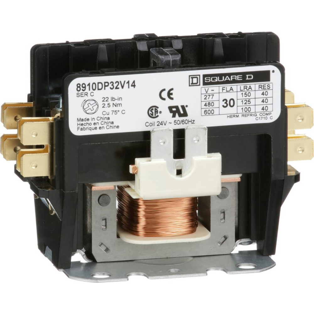 Square D 4 Pole, 30 Amp Inductive Load, 24 Coil VAC at 50/60 Hz, Definite Purpose Contactor - 8910DPA34V14