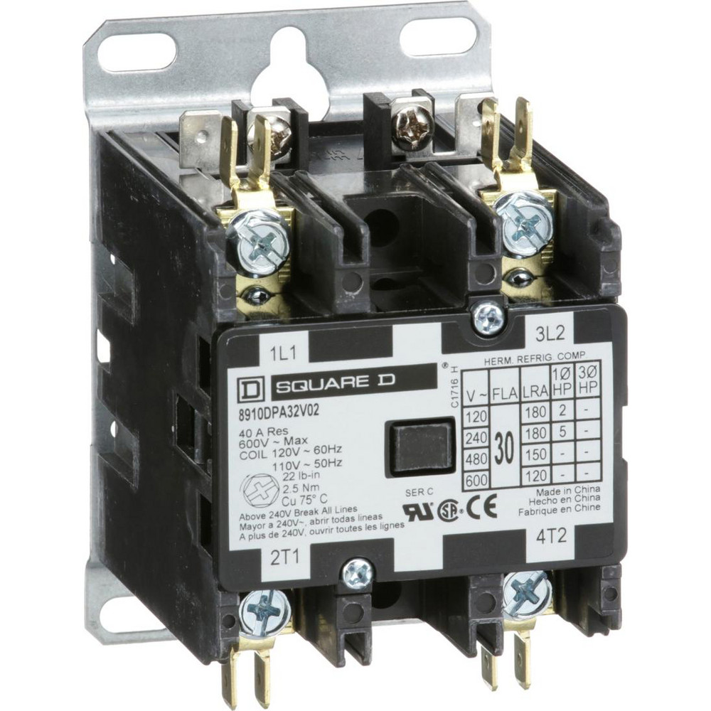 Square D 4 Pole, 30 Amp Inductive Load, 24 Coil VAC at 50/60 Hz, Definite Purpose Contactor - 8910DPA34V14