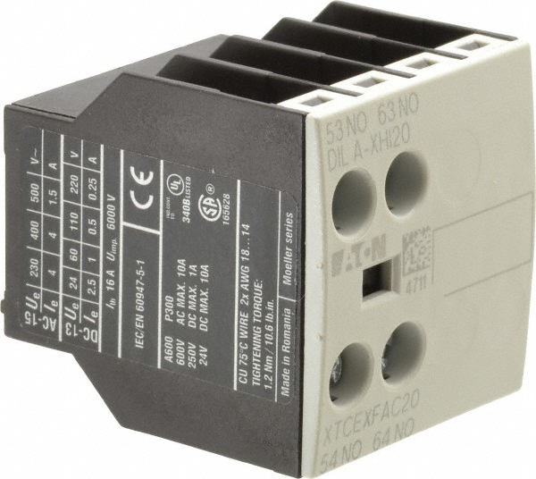 Eaton Cutler-Hammer 40, 50, 65, 80, 95, 115, 150 Amp, Contactor Front Mount Auxiliary Contact - XTCEXFBG20