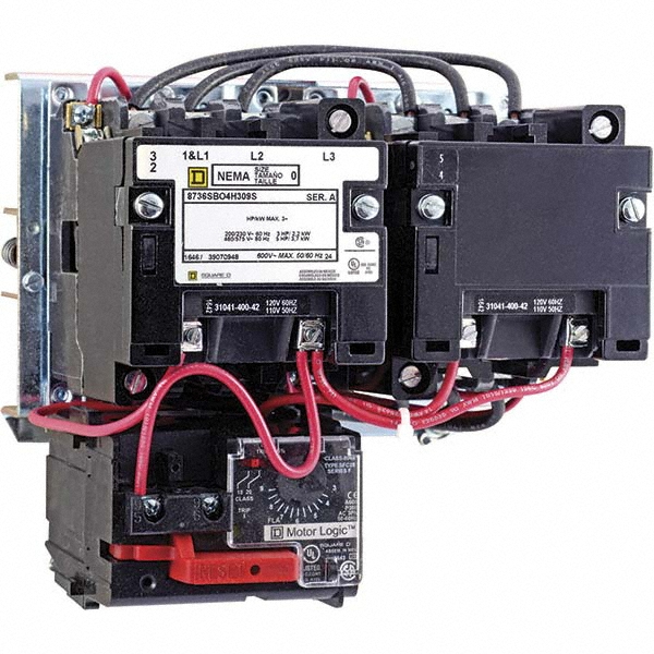 Square D 110 Coil VAC at 50 Hz, 120 Coil VAC at 60 Hz, 27 Amp, NEMA Size 1, Reversible Open Enclosure NEMA Motor Starter - 8736SCO7V02H30S