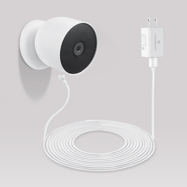 Wasserstein Pogo Pin Power Cable, 26ft, for Google Nest Cam Outdoor/Indoor, Battery - NestCable26ftAdpWhtUS