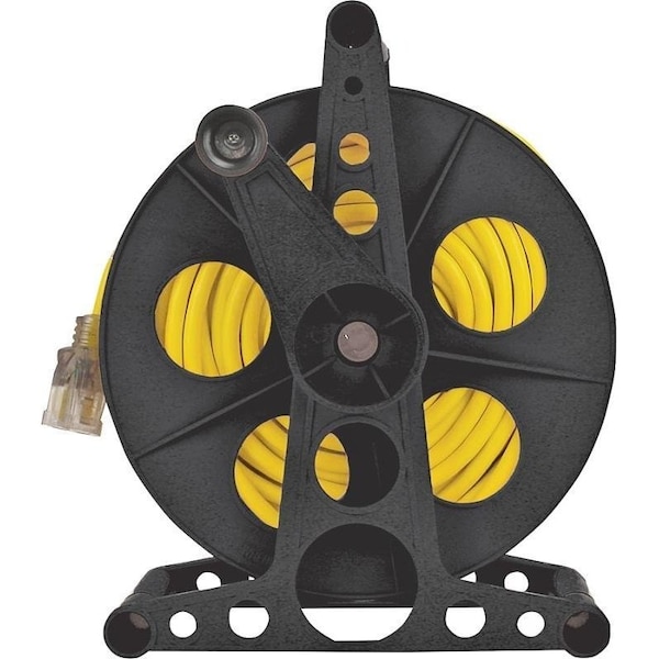 Powerzone Cord Storage Reel with Stand, 100 ft L Cord, 16 AWG Wire, Black - ORCR3002