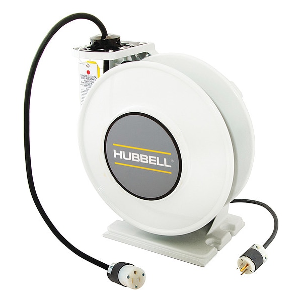 Hubbell Wiring Device-Kellems White Industrial Reel with HBL5269C, UL Type 1, 45 Ft, #14/3 SJO, 15 A, 125 VAC - HBLI45143C15