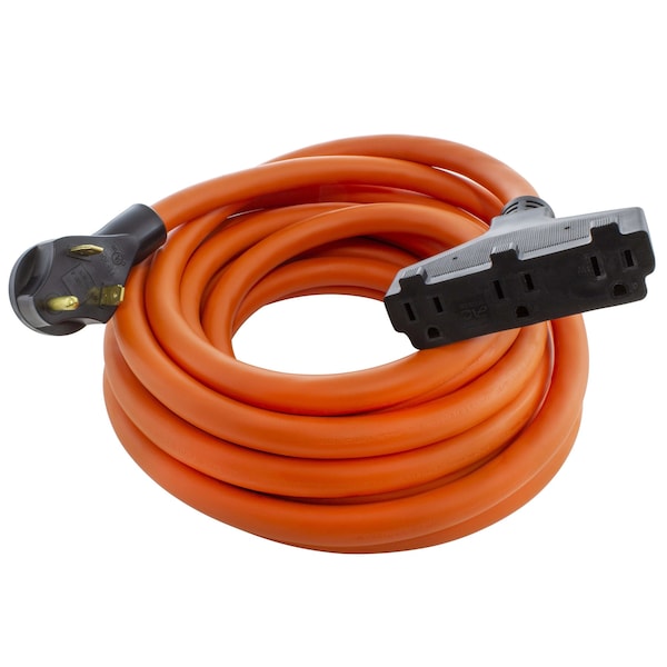 Ac Works 25ft 10/3 TT-30P RV/Generator 30A Plug to 3 Household Outlets - TT30W515-025