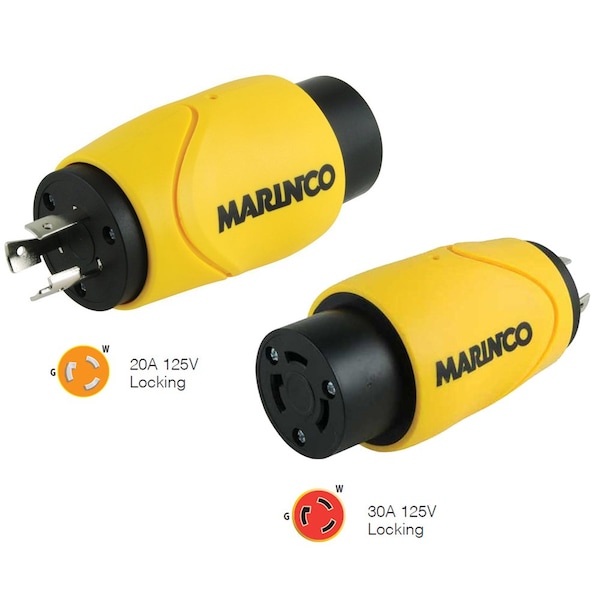 Marinco Straight Adapter 20Amp Locking Male to 30Amp Locking Female Co - S20-30