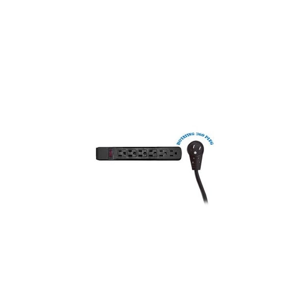 Swe-Tech 3C Surge Protector, Flat Rotating Plug, 6 Outlet, Black Horizontal Outlets, Plastic, Power Cord 4 foot - FWT51W1-12204