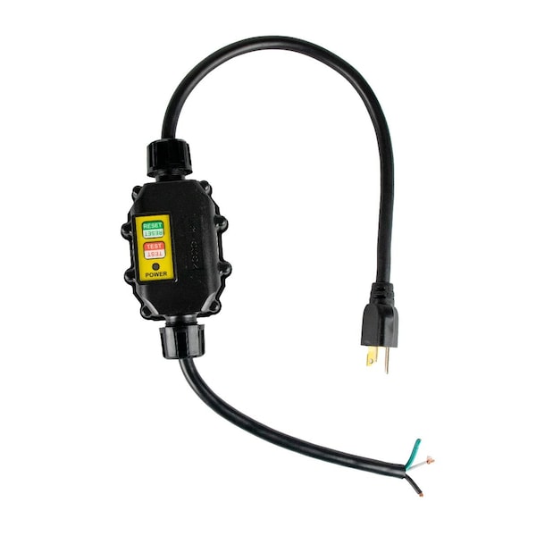Ericson SJTW; Inline GFCI GFCI Extension Cord, 12 AWG, 12/3, Black, 5-15P, 2 ft - XG2R-12-2BS-15