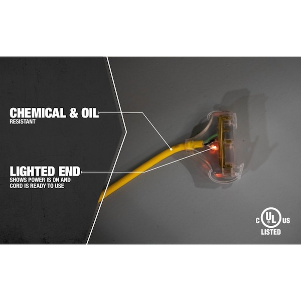 Southwire SJEOW Extension Cord, 12 AWG, 12/3, 5-15R, Yellow, 5-15P, 100 ft - 3489SW0002