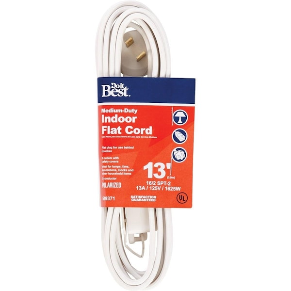 All-Source Extension Cord, 16 AWG, Indoor, 16/2, 13 ft - INF-PR2162-13-WH