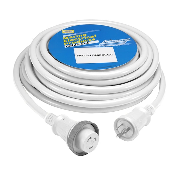 Hubbell Wiring Device-Kellems STW Extension Cord, 10 AWG, Outdoor, 10/3, 1 Outlets, L5-30R, White, PVC, L5-30P, 50 ft - HBL61CM08WLED