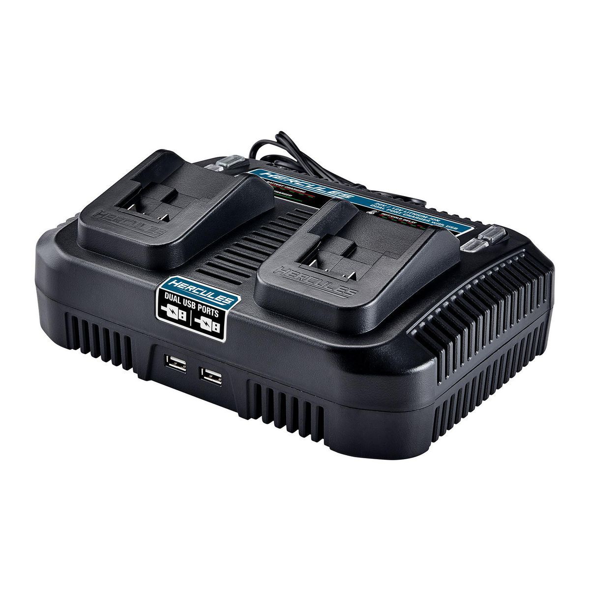 Cargador dual con doble puerto Hercules de multivoltaje de 20V/12V de ion litio con doble USB - 56224